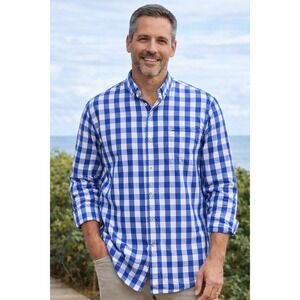 Tommy Bahama Plaid Button Up Shirt Mens L Blue White Coastal Casual Preppy